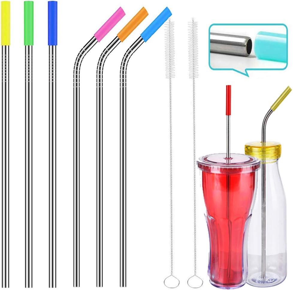 DOLYNN Pailles en Acier Inox6pcs, Pailles Réutilisable Paille,Coudée Pailles Stainless Steel