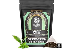Blendart Mint Green Tea Bags (25 Count) Caffeinated Non GMO, Gluten Free, 100% Pure Plant based Loose-Leaf Tea Bags Cool and Refreshing Flavor of Spearmint and Peppermint Enjoy Hot or Iced Tea
