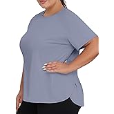 COOTRY Plus Size Workout Tops for Women Short Sleeve Athletic T Shirts Breathable Running Yoga Gym Tee with Side Slits