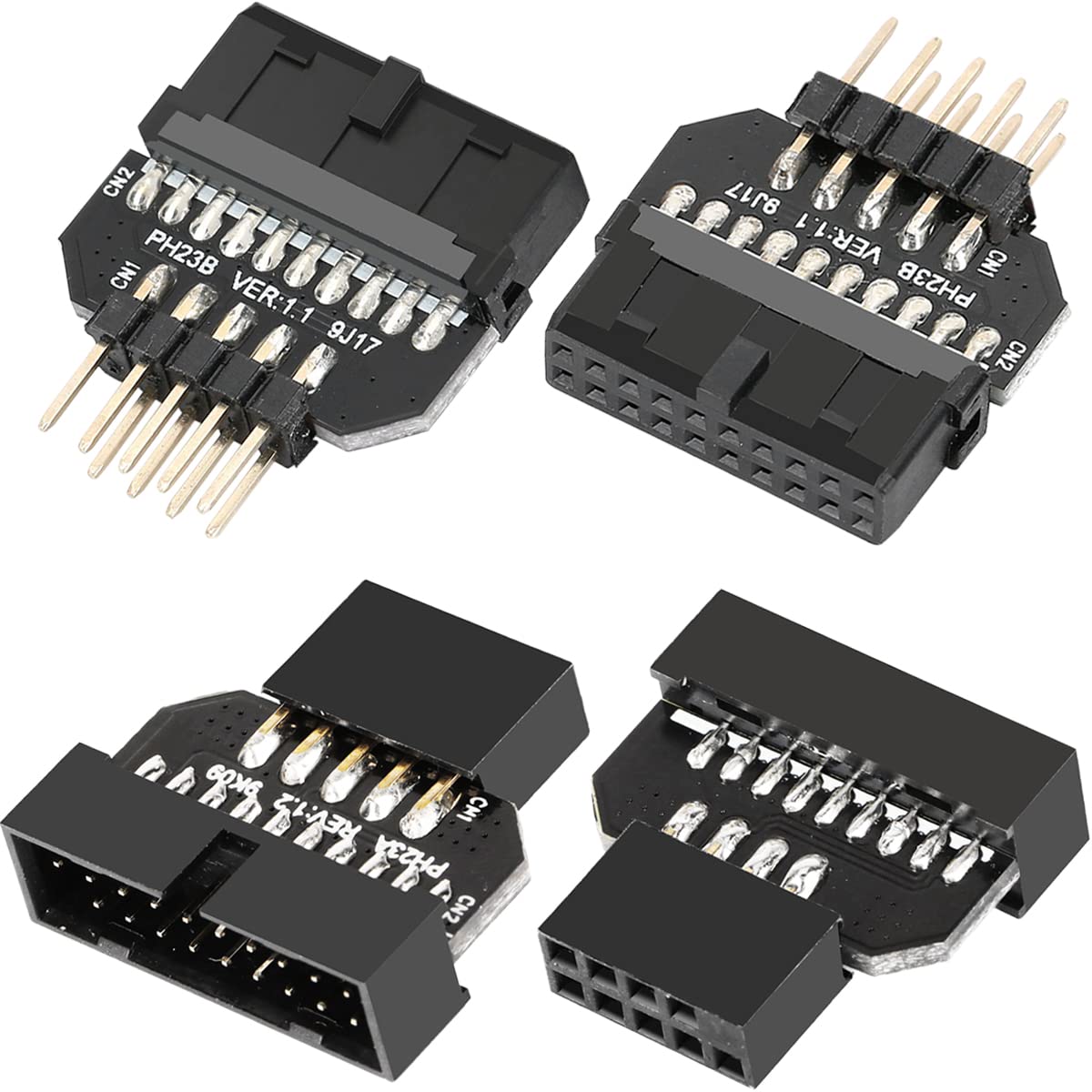 Xiatiaosann USB 2.0 9Pin to USB 3.0 20Pin Motherboard Adapter Header Converter, PC Computer Housing IDC 9pin Female - Mainboard IDC 20 pin Male, USB 2.0 Male to USB 3.0 Female, 4 PCS