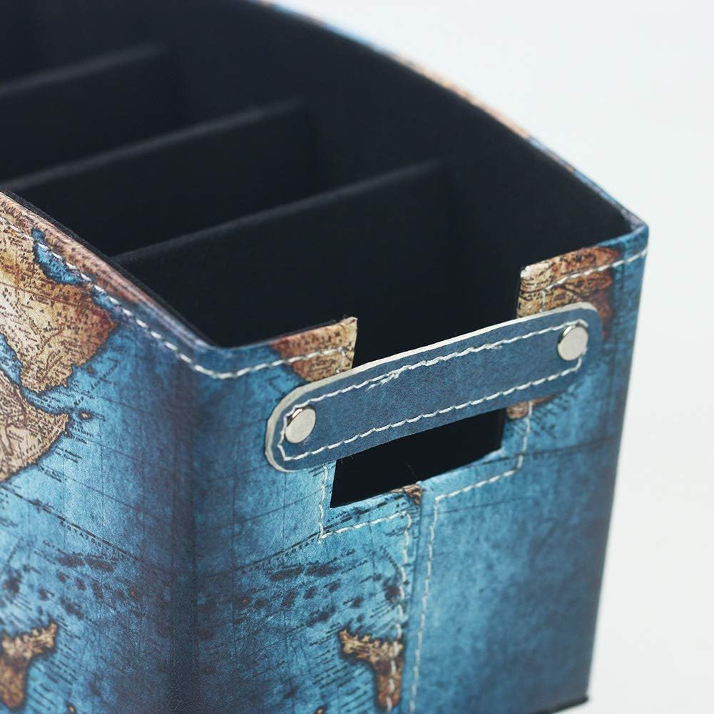 Nightstand Storage Desk Accessories Lizimandu Designs Tv Remote Control Holder Pu Leather Caddy Bedside Organizer Office Supplies Rotating Base Faux Leather Multiple Compartments Vintage Map Home Kitchen Magazine Holders