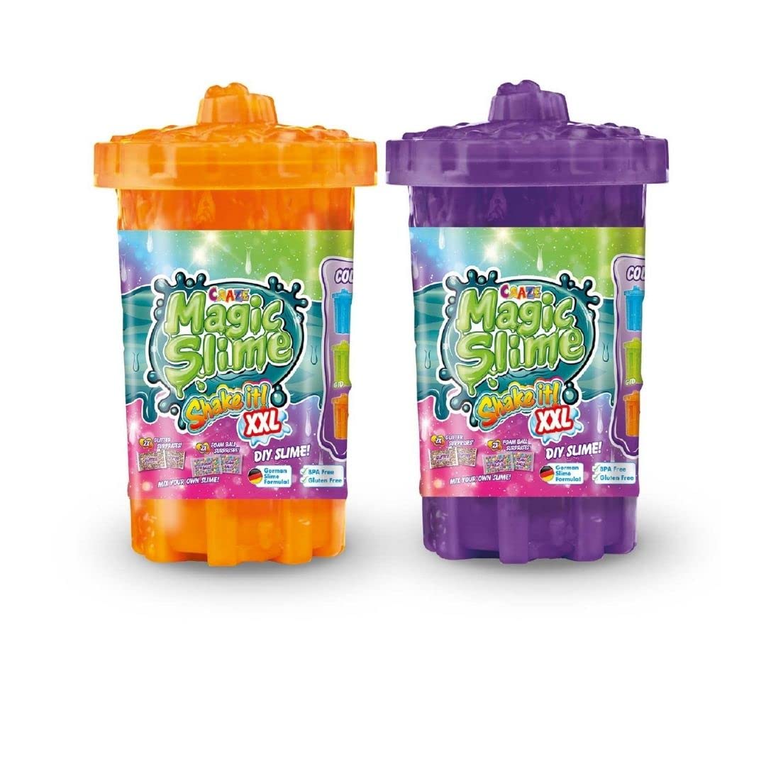 CRAZE Magic Slime Shake it XXL Set of 2 Children's Slime in Tin DIY Multiple Colour Variations up to 2000 ml in Total Colourful Play Slime for 30929