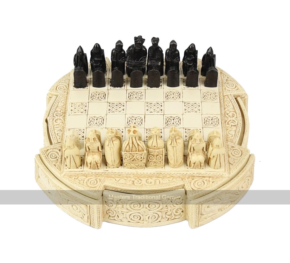 Isle Of Lewis Chess Set - Compact 9 inch Resin Chess Cabinet and Chessmen - Cream