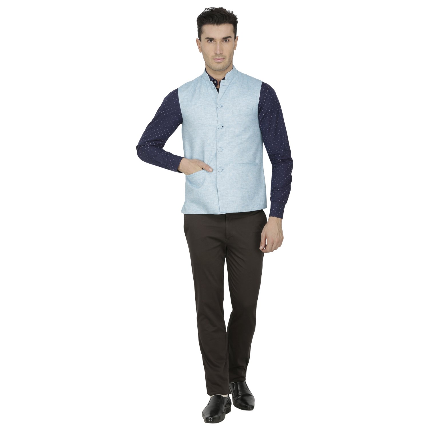 inspire light blue linen modi jacket