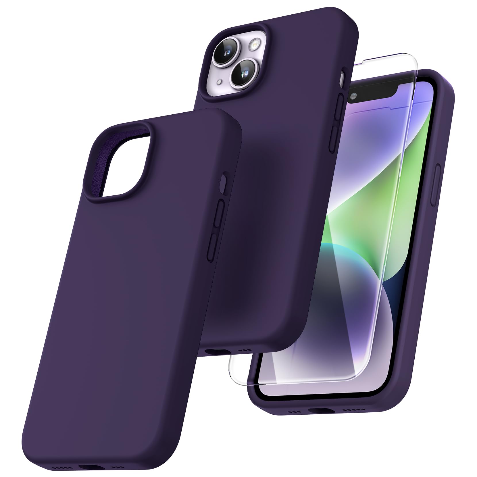 TOCOL Silicone for iPhone 14 Plus Case 6.7-Inch, Liquid Silicone Multi-Color Slim Silky-Soft Touch Anti-Scratch Shockproof Protective Phone Cover, Midnight Purple
