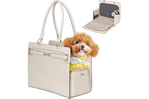 MINSONG 2-in-1 Stylish Dog Purse Carrier Soft-Sided Carriers Travel Tote Bag for Small Dogs Cats, Fashion Foldable Pet Bag for Puppies Small Animals with Pockets (White, 15" L x 7.5" W x 12.2" H)