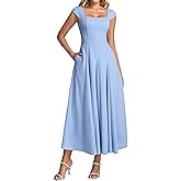 Auraxe Corset Midi Dress Summer Spring Casual Flowy A Line Square Neck Wedding Guest Dresses for Women with Pockets 2026