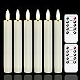 Yeelida Battery Operated Flameless Taper Candles with Two Remote Timer, 6.4" LED 3D-Wick Window Candles, Flickering Long-Lasting Warm Light Electric Pack of 6 Flameless Candlesticks (0.78" Dia,Ivory)