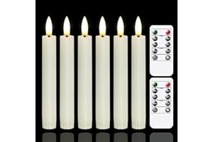 Yeelida Battery Operated Flameless Taper Candles with Two Remote Timer, 6.4" LED 3D-Wick Window Candles, Flickering Long-Lasting Warm Light Electric Pack of 6 Flameless Candlesticks (0.78" Dia,Ivory)