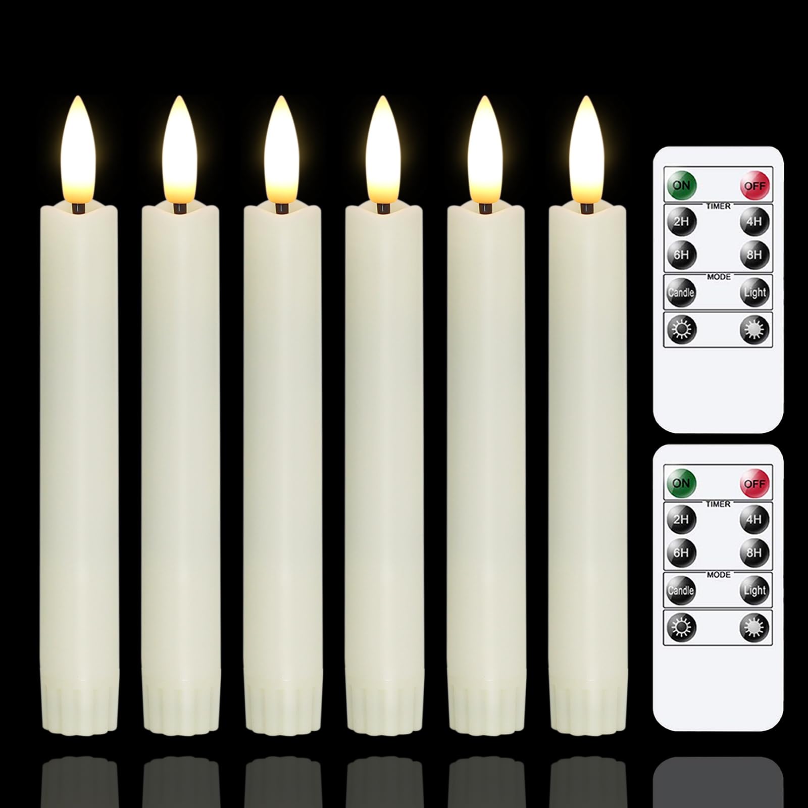 Photo 1 of *USED*
Yeelida Battery Operated Flameless Taper Candles with Two Remote Timer, 6.4" LED 3D-Wick Window Candles, Flickering Long-Lasting Warm Light Electric Pack of 6 Flameless Candlesticks (0.78" Dia,Ivory)