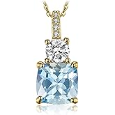 JewelryPalace 2.2ct Cushion Cut Genuine Sky Blue Topaz Pendant Necklace for Women, 14k White Yellow Rose Gold Plated 925 Sterling Silver Necklace For Her, Natural Gemstone Jewelry Sets 18 Inches Chain