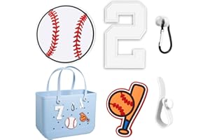 YRAKOZIN [5 PCS Number Charms Compatible with Bogg Bag Accessories (Digital, Baseball, Baseball Bat, Key Holder, Inserted Hooks), PVC Rubber Insert for Beach Tote Bag Decoration