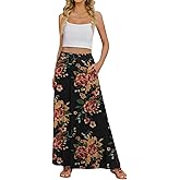 MLXSJ Women's Maxi Skirt Flowy High Waisted Casual Long Skirts with Pockets