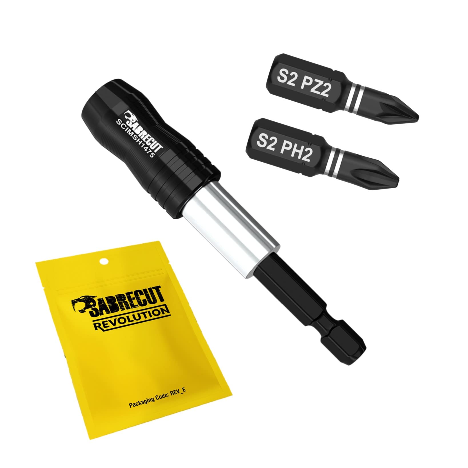 3 Piece SabreCut SCIMSH1475_1 Magnetic 75mm Professional Impact Bit Holder with 2 x 25mm PH2 PZ2 Screwdriver Impact Bits