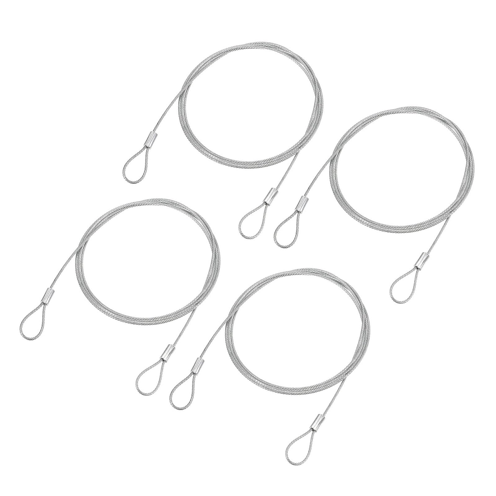 YOKIVE 4 Pcs Stainless Steel Security Cable, ID Eyelets Ended Safety Wire Rope | Luggage Lock Great for Stage Lighting (Silver Tone, 3.3-Feet)