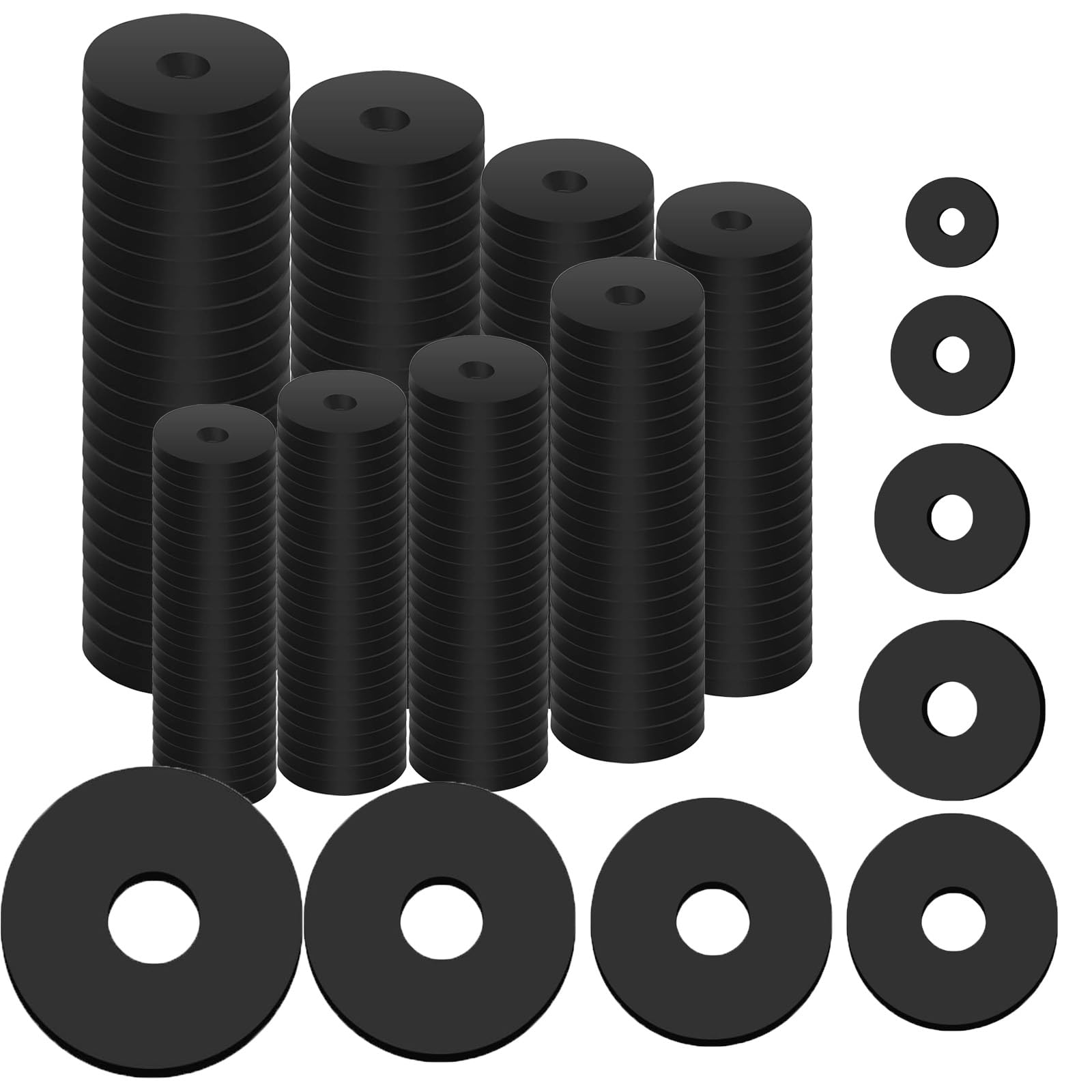 SUpoetry Pack of 160 rubber washers, round rubber seal, flat seal rubber, diameter 10/10.5/12/16/18/20/25/30 mm, flat seal set, wear-resistant waterproof screw, rubber flat seal