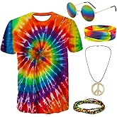 Gionforsy Hippie Costume Outfit for Men Women 60s 70s Costume Accessories T-shirt Peace Necklace for Halloween Costume Party