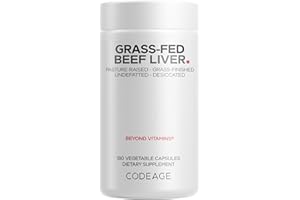 Codeage Grass Fed Beef Liver Supplement Superfood, Freeze Dried, Non-Defatted, Desiccated Glandulars Bovine Pills, Pasture Raised Beef Vitamins, Non-GMO Liver Meat, 180 Capsules
