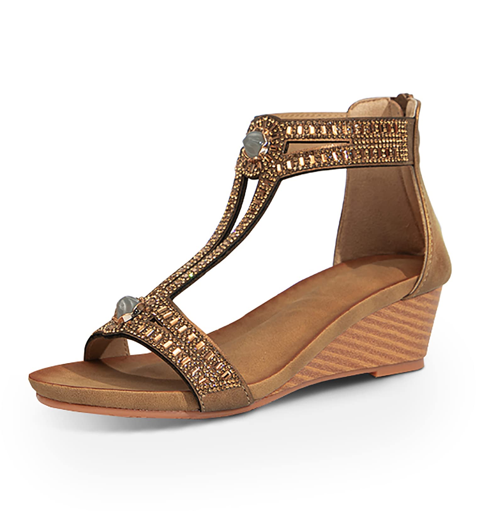 Photo 1 of FRALOSHA Wedge Sandals for Women Open Toe Casual Summer Roman High Heel Breathable Beach Sandals Brown 9