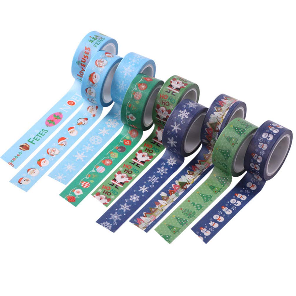 TOYANDONA Christmas Washi Tape for DIY Craft Packaging Supplies (Mixed Style) 9 Rolls 5 Meter