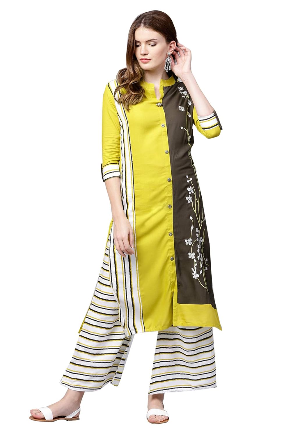 ishin women blue a-line palazzo kurta set