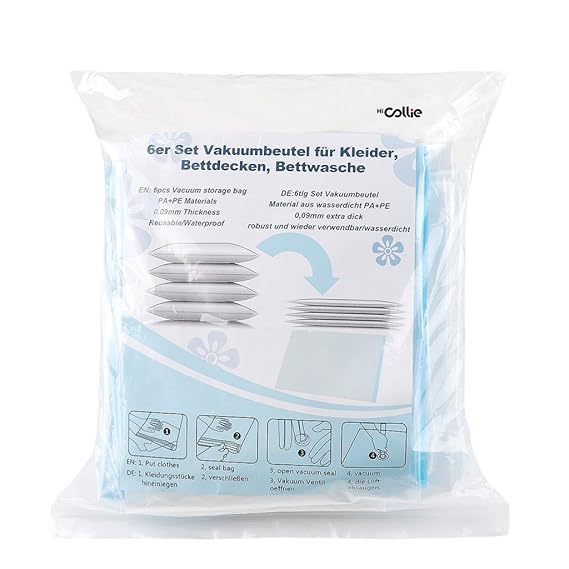 HiCollie 6tlg Set Vakuumbeutel - Aufbewahrungsbeutel Kleiderbeutel 60*80CM,für Kleider, Bettdecken, Bettwäsche, Kissen