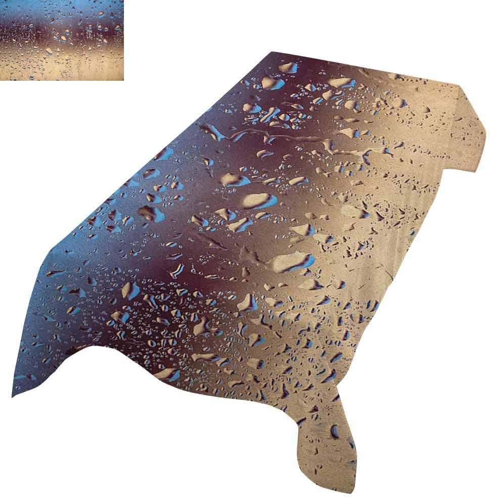 Zara Henry Rain Dustproof Tablecloth Close Up Rain Drops on Glass Natural Sprays Sphere Contrasting Colors Picture Waterproof and Spill-Proof Tablecloth 60"x84" Blue Tan Brown