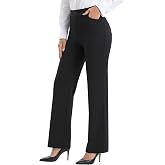 IPMQ Womens Straight Leg Work Dress Pants High Waist Business Casual Slacks | 4-Way Stretch, Pull-On Straight Leg Trousers, Elastic Waistband, Functional Pockets, Wrinkle Resistant, Business Casual Wear