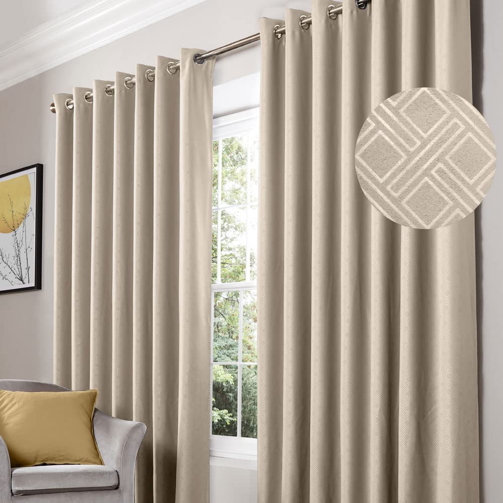 Alan Symonds Blackout Curtains Eyelet Ring Top Diamond, Cream 66 x 90, 66x90