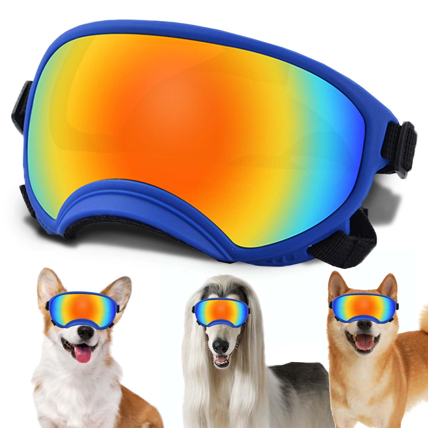 Dog Sunglasses, Dog Goggles with Adjustable Strap, UV Protection, Windproof, Suitable for Small Medium-Dogs, Dogs Eyes Protection