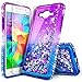Galaxy Grand Prime Case, J2 Prime with Tempered Glass Screen Protector for Girls Kids Women, NageBee Glitter Liquid Bling Floating Waterfall Cute Case for Samsung Galaxy J2 Prime (G530) -Purple/Blue