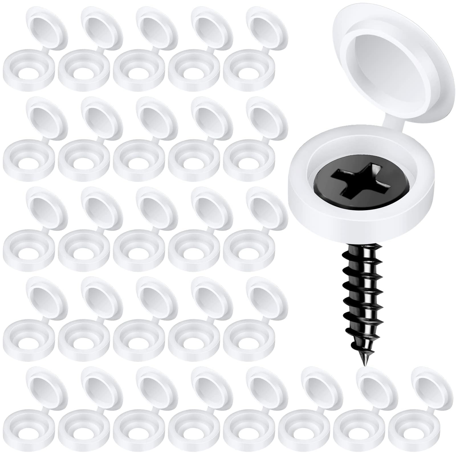 White Screw Caps,150 PCS Folding Screw Cover Cap Snap Washer Covers Flip Tops Hinged Screw Cover Caps for Covering Screw Heads Screw Protection, SLGM150SB