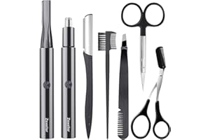 ZEXELLER 9-in-1 Precision Trimmer Kit: Eyebrow Trimmer,Electric Eyebrow Razor, Nose Trimmer, Grooming Scissors, Tweezers & Brush | All-in-One Grooming Tool