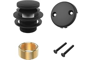Matte Black Bath Tub Drain and Overflow Kit, Universal All Metal Tip-Toe Bathtub Drain Replacement Kit with Fine/Coarse Threa