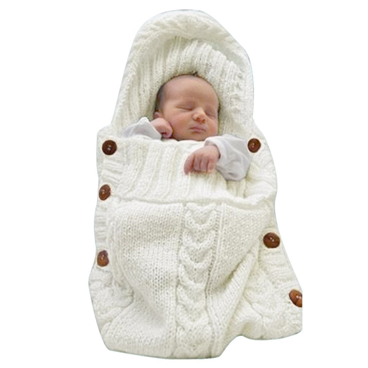 Poplover Baby Wrap Swaddle Blanket Colorful Knit Button Sleeping Bag for 0-12 Month Baby Beige