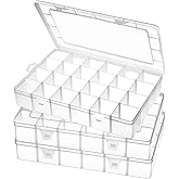 Gbivbe Large 24 Grids Plastic Organizer Box Adjustable Dividers,Clear Storage Box for Jewelry, Art DIY Crafts, Washi Tapes, Beads and Small Parts(3 Pack)