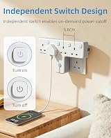 Mscien 4 Way UK Plug Adaptor with 180 Degree Rotation Surge Protector view 6