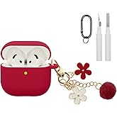 Compatible with AirPods 4 Case, Premium Soft Silicone Protective Case Cover for Apple AirPods 4th Generation with Cleaner Kit Keychain Accessories for Women Girls (WineRed, for AirPod 4 case)