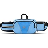 HTZPLOO Fanny Pack for Men Women Waist Bag with Water Bottle Holder for Hiking, Travel,Dog Walking, Workout (Light Blue)