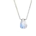 Gempires Rainbow Moonstone Druzy Pendant Necklace, Pear Pendant 10-20 mm, Moonstone Healing Crystal, June Birthstone Jewelry for Women, Gift for Her, 18 inch Adjustable Silver Plated Chain