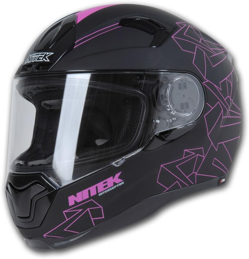 Nitek Interceptor Fiberglass Full-Faced Street Helmet (Pink Arrow, Large)