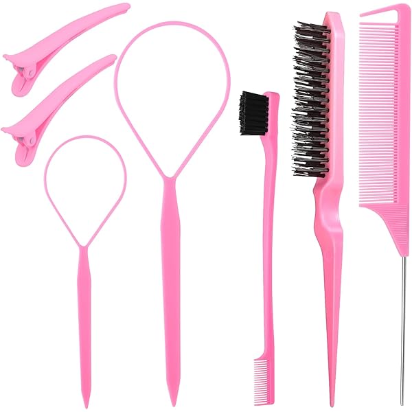 Amazon.com : LLMSIX 7 Pcs Pink Hair Brush Set Bristle Hair
