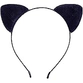 Vonokee Velvet Cat Ears Headband,Black Plush Cat Headpiece Cute Cat Costume Accessories for Halloween Party Cosplay and Daily Use