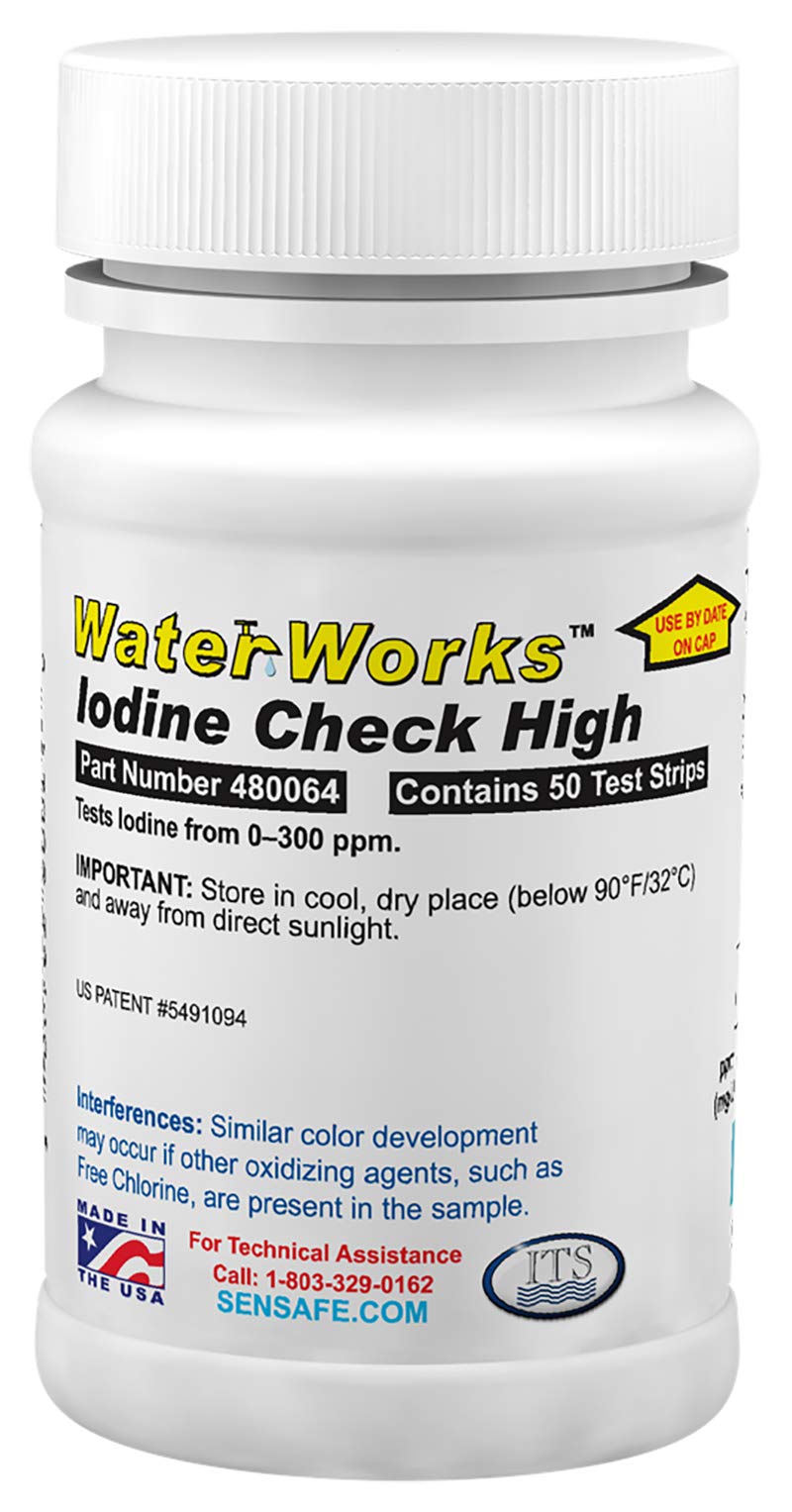 ITS Europe WaterWorks 480064 Iodine Test Strip, 32 Second Test Time, 0-300ppm Range (Bottle of 50)