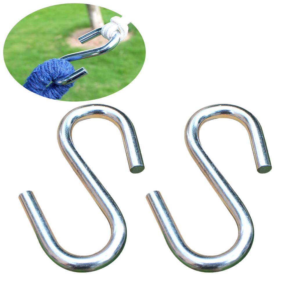 Calayu Pack of 2 Stainless Steel S-Hooks Heavy Duty S-Shaped Hooks Ultra Thick Hammocks S-Hooks Swing Seat Hooks for Outdoor Hammocks Load Bearing150kg