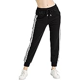 Beinikedan Women's Joggers 95% Cotton Sweatpants Pockets Relaxed Fit Elastic Waist Cuffed Ankle Striped Casual Athletic Pants