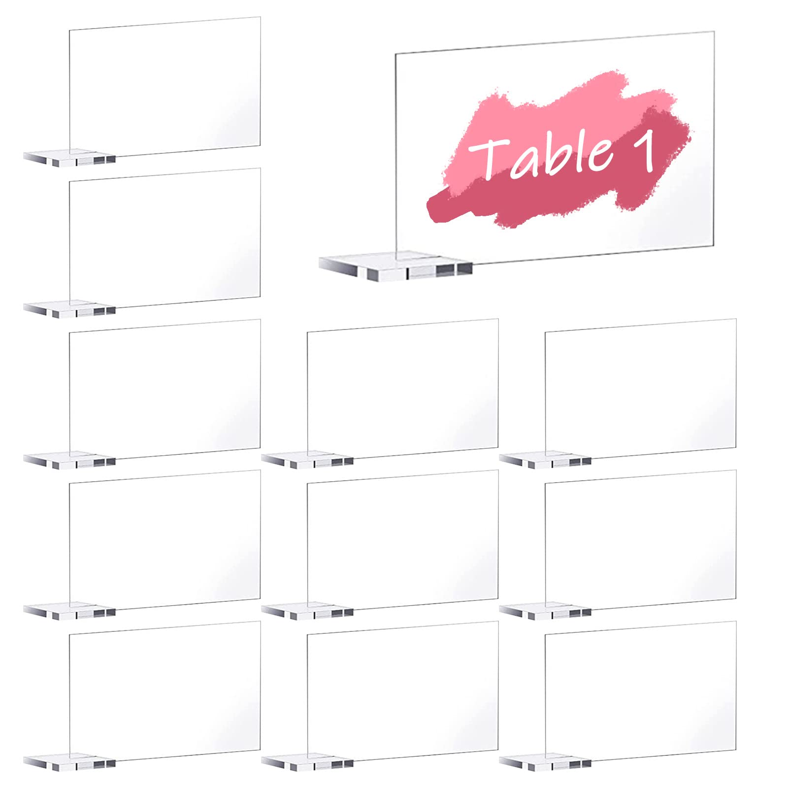 URROMA Clear Acrylic Place Cards for Wedding, 36pcs Blank Rectangle Acrylic Name Plate with Stand Handwritten Name Number Seating Chart Cards for Wedding Reception