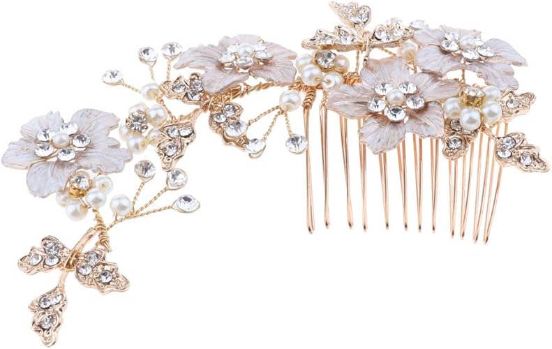 Amazon ヘアコーム キラキラ ヘッド ドレス ブライダル ラインストーン 花嫁 花 ヘッド ドレス 結婚式 披露宴 ゴールデン ピン コーム 通販