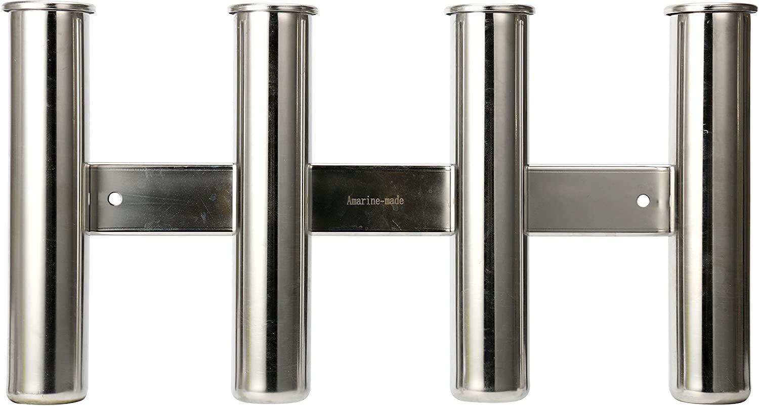 Amarine-made 316 Stainless Steel 4 Sea Fishing Rod Holder Rack, Mirror Finish