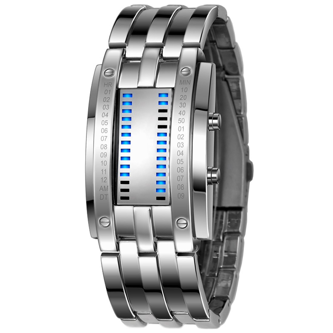 Digital Watch, Men's Alloy LED Date Display Bracelet Wrist Sports Watch (Silver,7.8 inch)